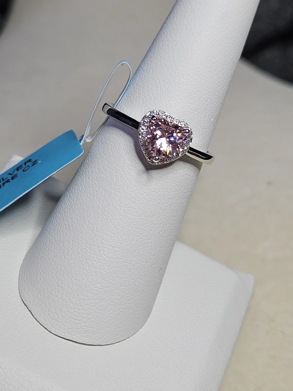 Pink Heart Halo Ring Sterling Silver